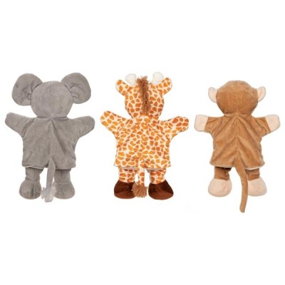 GOKI50960 Marionetă cu picioare - girafă/maimuță/elefant